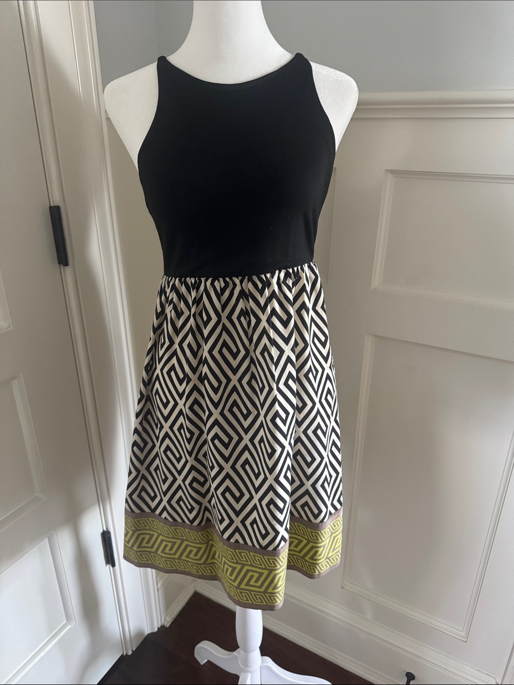 Alice & Trixie Black Dress with Ivory and Black Geometric Lining
